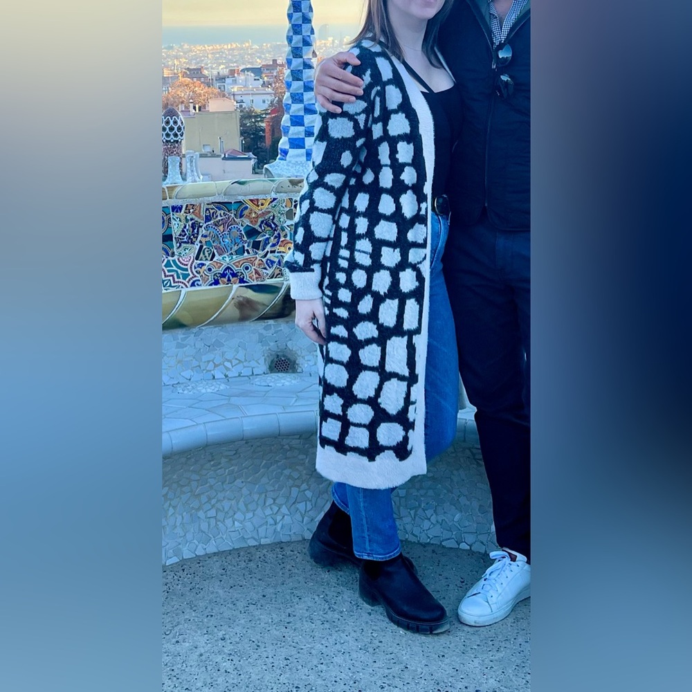 Blank NYC Black and Cream Women's Long Cardigan (S)